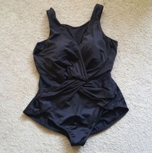 NWT Black Mesh Miraclesuit Swimsuit w/ Twist Front